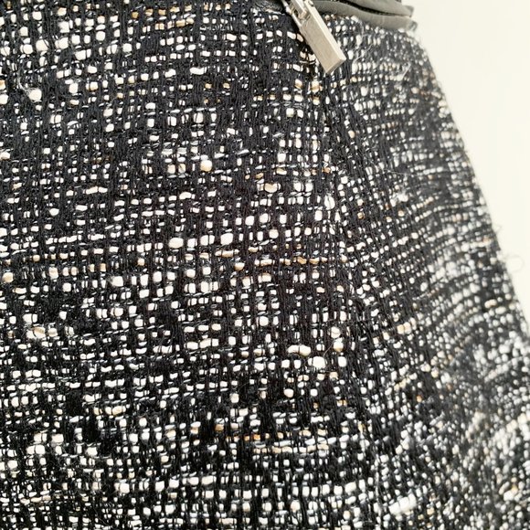 H&M Black/White/Cream Tweed Mid-Rise Skirt with Leather Pocket Detail - Picture 5 of 10